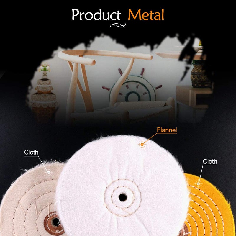 Rustark 6 Piece Polishing Compounds Kit with 3 Assorted Buffing Wheels Including Black Emery, Brown Tripoli, White Diamond, Yellow (30 Ply) Flannel (30 Ply), Cotton (40 Ply) for polishing - Image 3